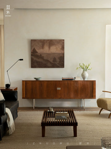 Side Cabinet Medieval Retro Style Vintage Dining Side Cabinet Living Room Rolling Shutter Door TV Cabinet