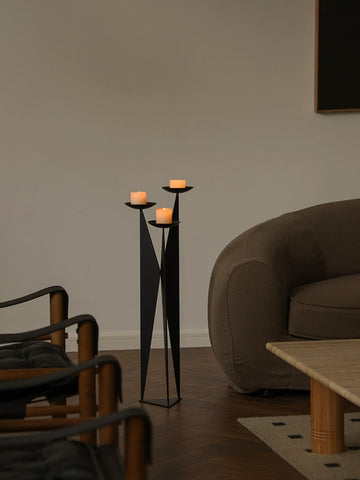 Medium-ancient Style Wrought Iron Candlestick Three-end Floor-to-ceiling Living Room, Homestay Tea, Sense of Space Atmosphere, Entrance Wabi-sabi Ornament