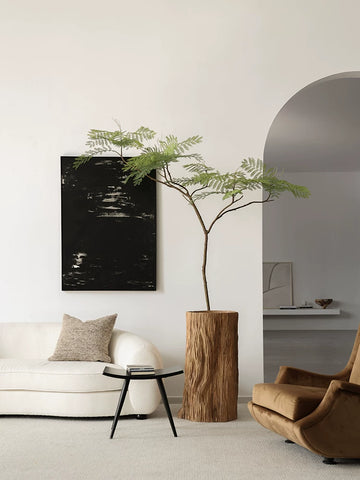 Supershaped Wabi-sabi Style Green Plant Floor-standing Flower Pot Solid Wood Whole Dug Flower Bucket B&b Retro Large Vase Decorative Ornaments