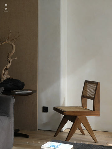 Wood/Chandigarh Chair | Solid Wood Rattan Chair PJ Chair Japanese Wabi Sansi Style Medieval Furniture Backrest Dining Chair