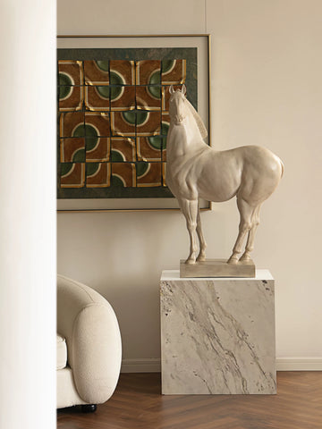 Upholstered Sculpture Bring in Wealth and Treasure Transfer White Horse Condensed New Chinoiserie Chinese Ancient Style Hotel Lobby Company Entrance Decoration