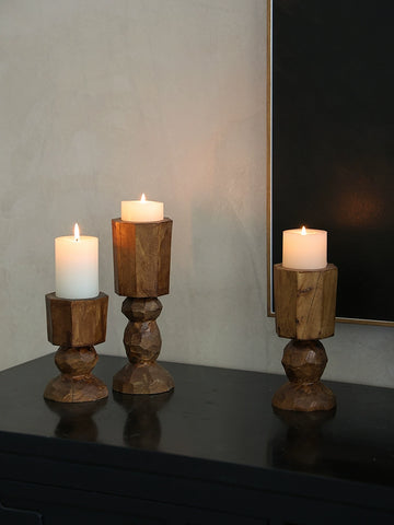 Shape Wabi-sabi Wabi-sabi Carbonized Wood Candlestick Solid Wood Geometric Modeling Candle Cup Candlelight Dinner Table Ornament