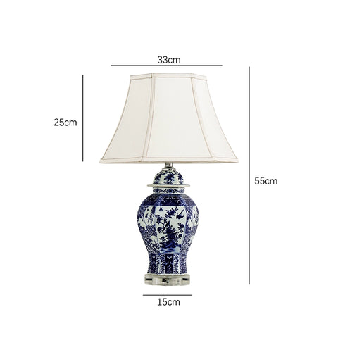 Shape French Court Table Lamp Chinese Style Blue and White Ceramic Lamp Living Room Bedroom Atmosphere Home Art Retro Decoration