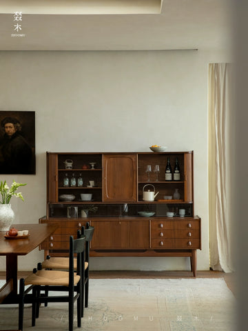 Vintage-inspired Danish Designer MCM Solid Teak Roll-top Sideboard with Integrated Storage