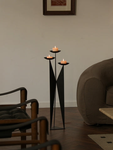 Medium-ancient Style Wrought Iron Candlestick Three-end Floor-to-ceiling Living Room, Homestay Tea, Sense of Space Atmosphere, Entrance Wabi-sabi Ornament