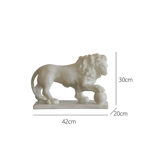 Supershaped White Jade "lion of Composure" Artistic Lion with Embroidered Ball Sculpture As A Housewarming Gift