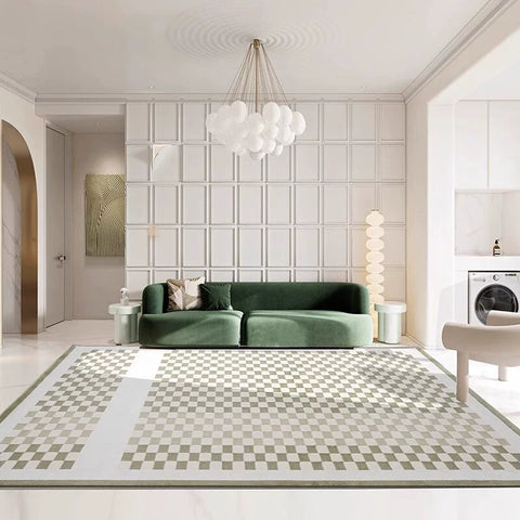 Cream Wind Carpet Living Room Green Coffee Table Blanket Geometric Pattern Modern Simple High-grade Light Luxury Short Hair Blended Blanket Surface