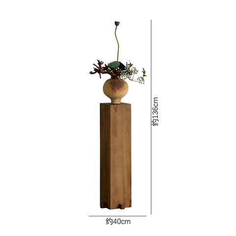 Supershaped Wabi-sabi Style Solid Wood Pier Base Pillar Feng Zheyuan Vase Living Room Entrance Wood Carving Chinoiserie Landscaping Ornaments
