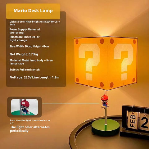 Mario Desk Lamp Cartoon Cute Bedroom Dormitory Bedside Night Light Decoration Creative Birthday Gift Ambient Light Woman