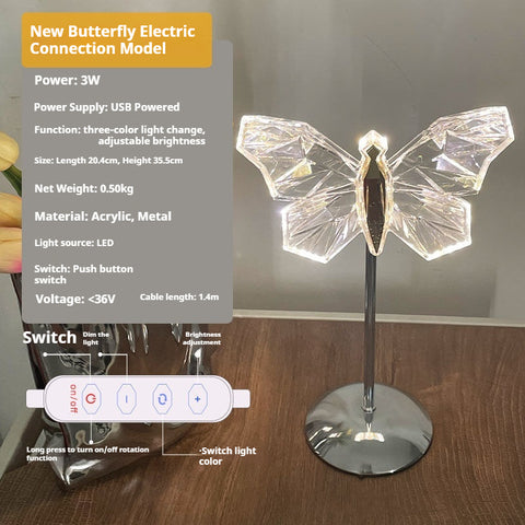Creative Crystal Butterfly Desk Lamp Bedroom Bedside Girl Night Lamp Romantic Girlfriend Internet Celebrity Atmosphere Gift Lamp